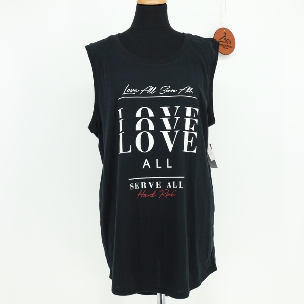 Hard‎ Rock Cafe Mens XXL Love All Serve All Sleeveless Graphic Tee Black NWT